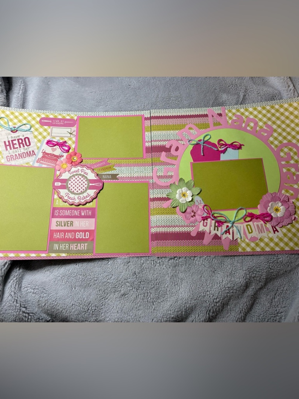 Grandma Themed Pink & Lime Green Scrapbook Layout